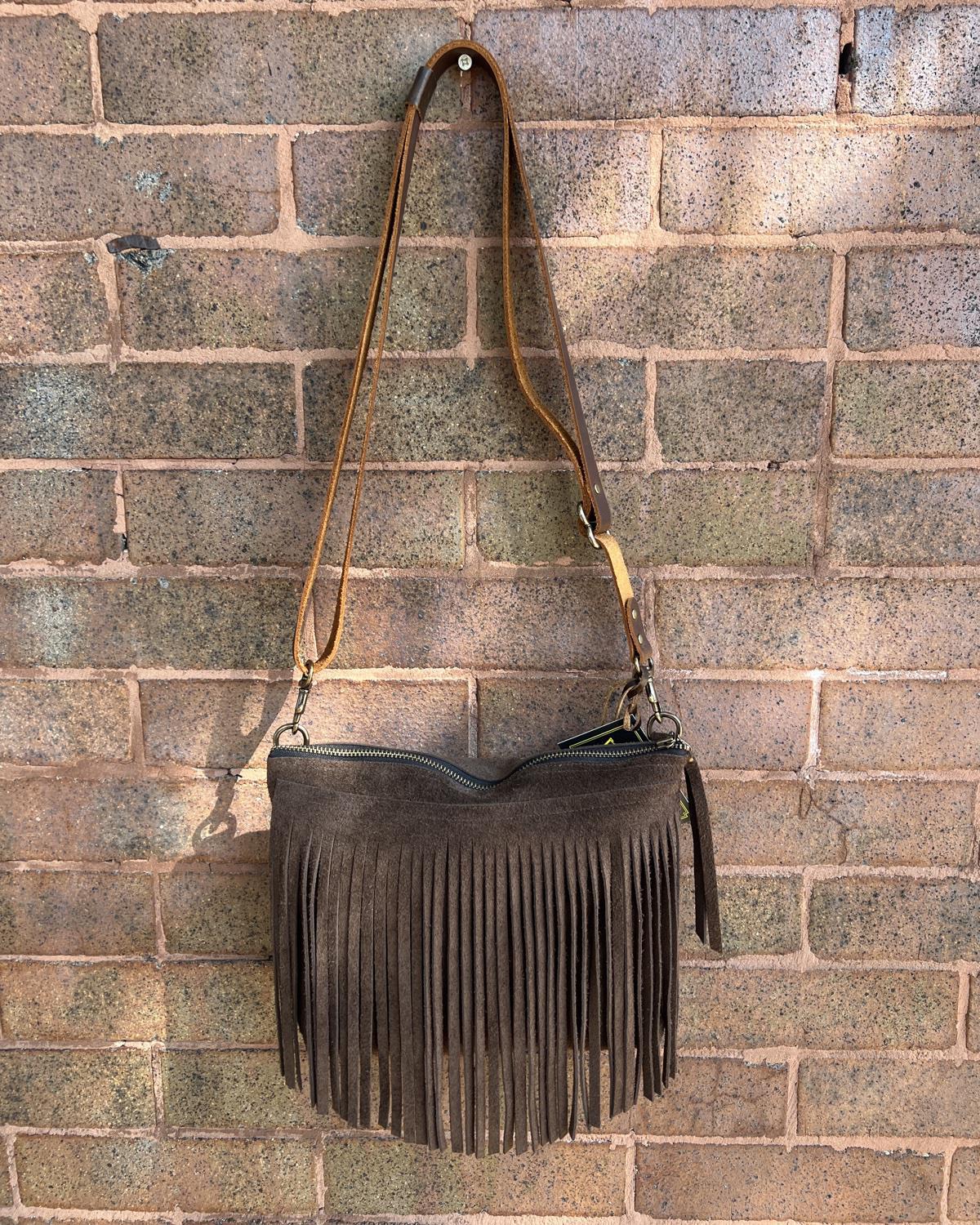 Vallente Leather Fringe Handbag in Chocolate Brown