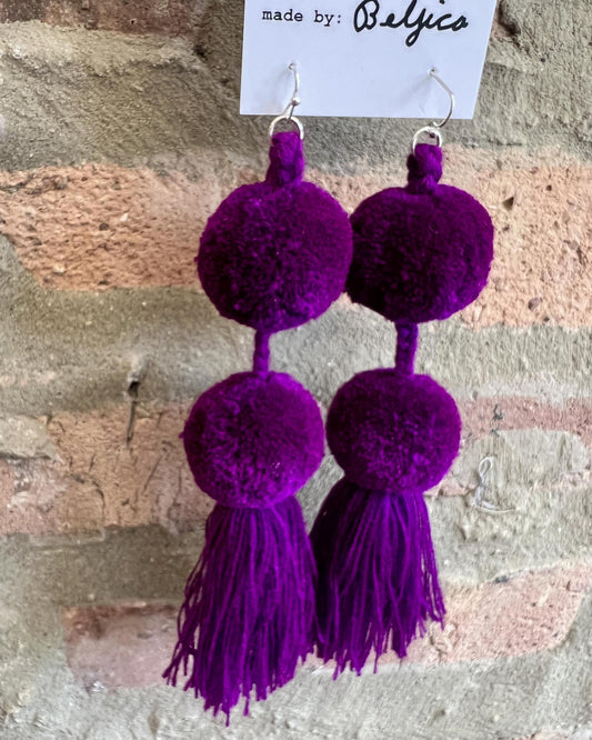 SWIETstuff Large Pom Pom Earrings Magenta