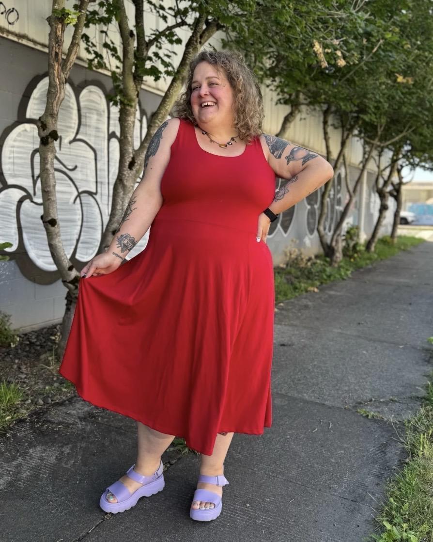 KD Designs Haley Midi Dress in Tomato Red