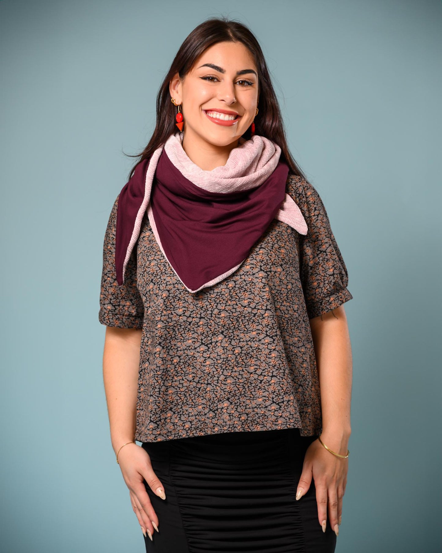 Squasht Triangle Scarf Blush Sweater Knit and Merlot