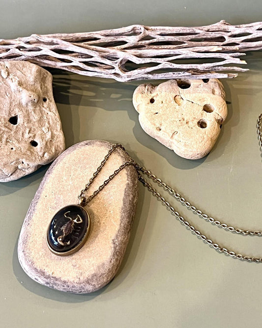 Pajaro Negro Scorpion Oval Pendant Necklace