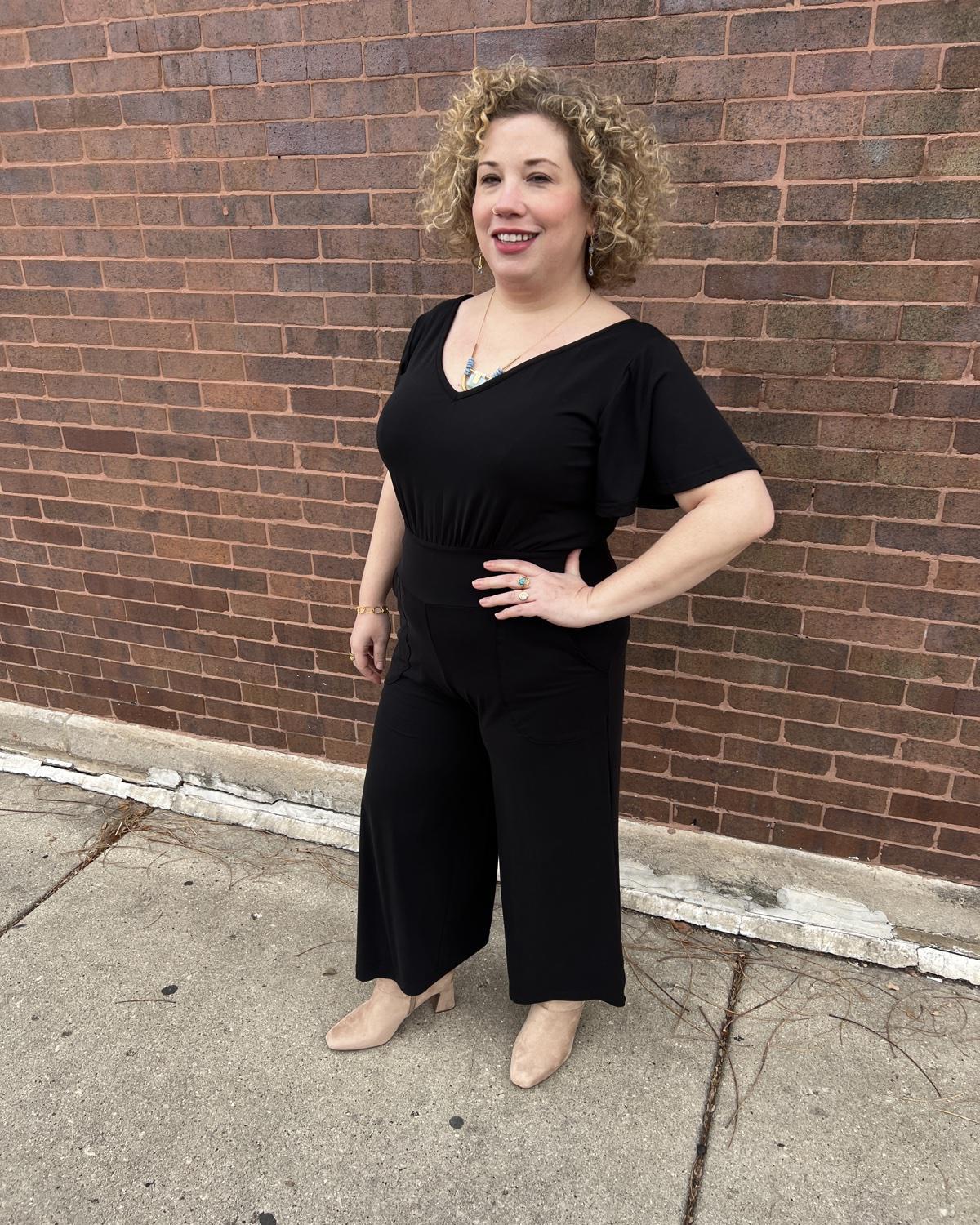 Squasht Jumpsuit with Bell Sleeves in Solid Black