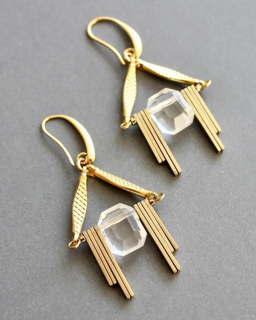 David Aubrey Acrylic and Brass Geometric Earrings