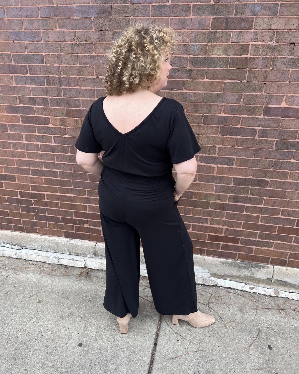 Squasht Jumpsuit with Bell Sleeves in Solid Black