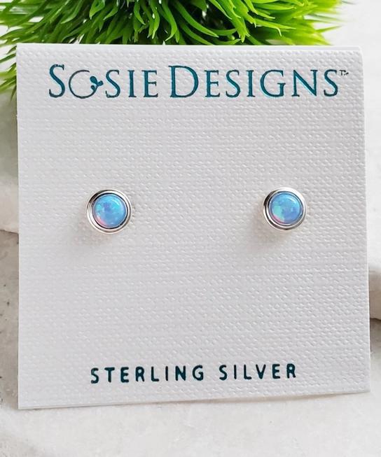 Sosie Designs Silver Fire Opal Bezel Studs Azure Blue