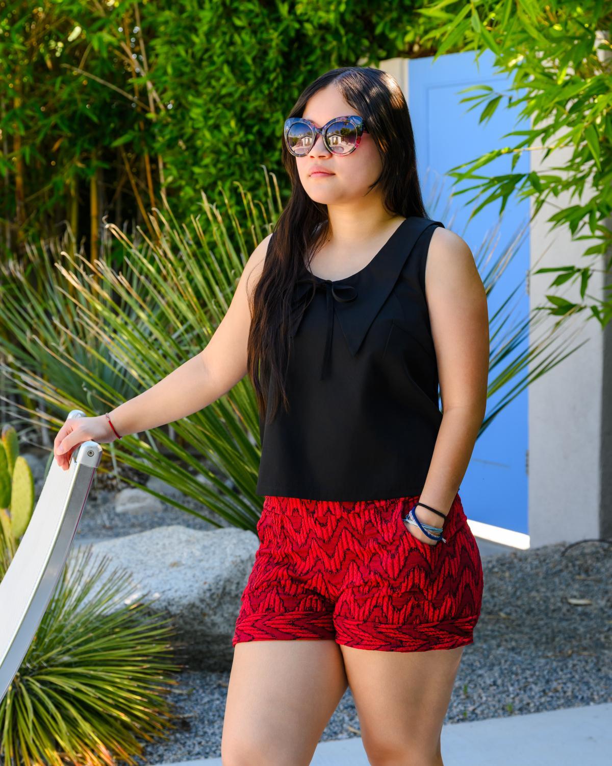 Squasht Short Shorts in Crimson Chevron Texture