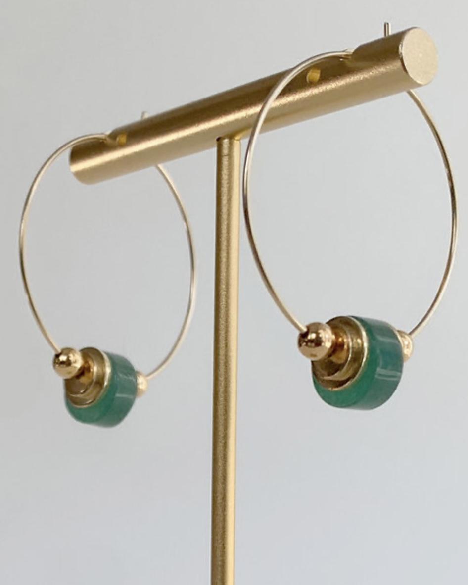 caliLOVESchi 14k Gold Hoops - Green Aventurine