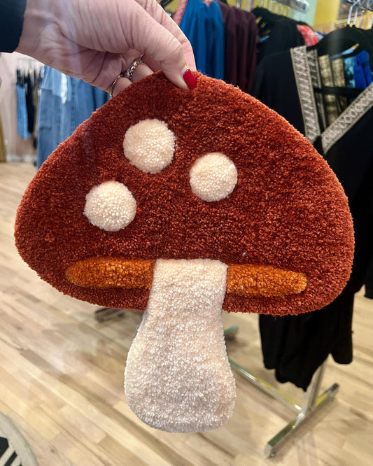 Hi Cutie Mushroom Wall Hanging in Brick Red and Tan