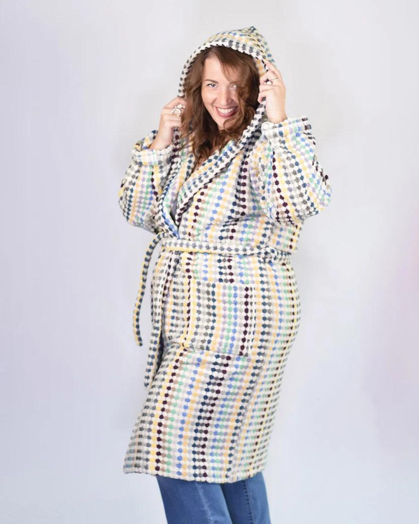 Txtile Turkish Cotton Plush Hooded Terry Cloth Robe - Sunbeam Checkers