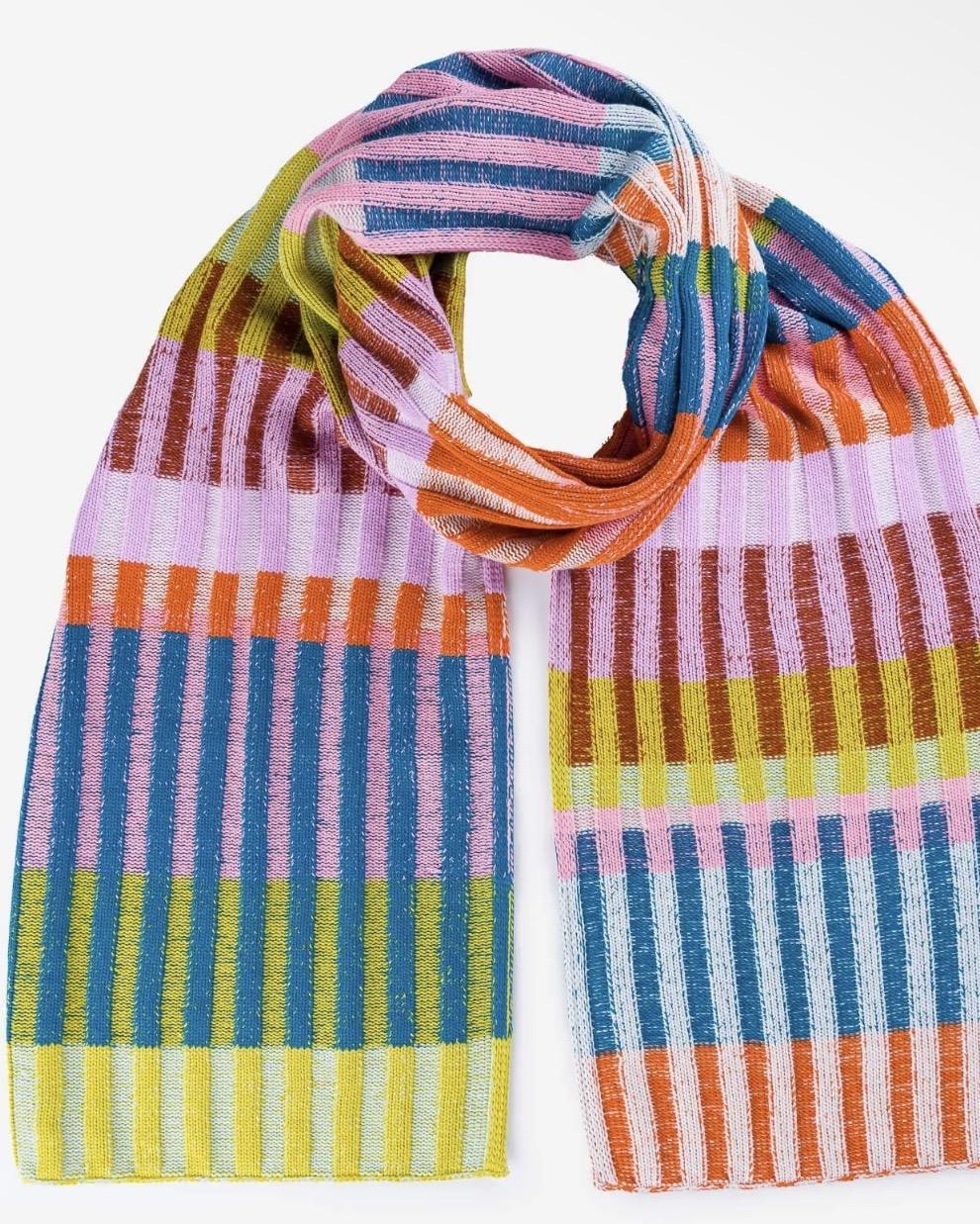 Verloop Mosaic Stripe Knit Scarf in Rust Lilac