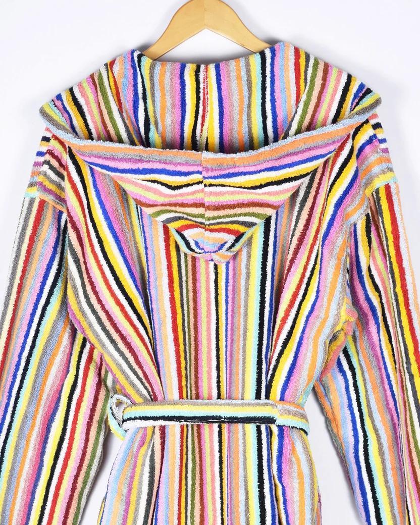 Txtile Turkish Cotton Plush Hooded Terry Cloth Robe - Rainbow Stripes