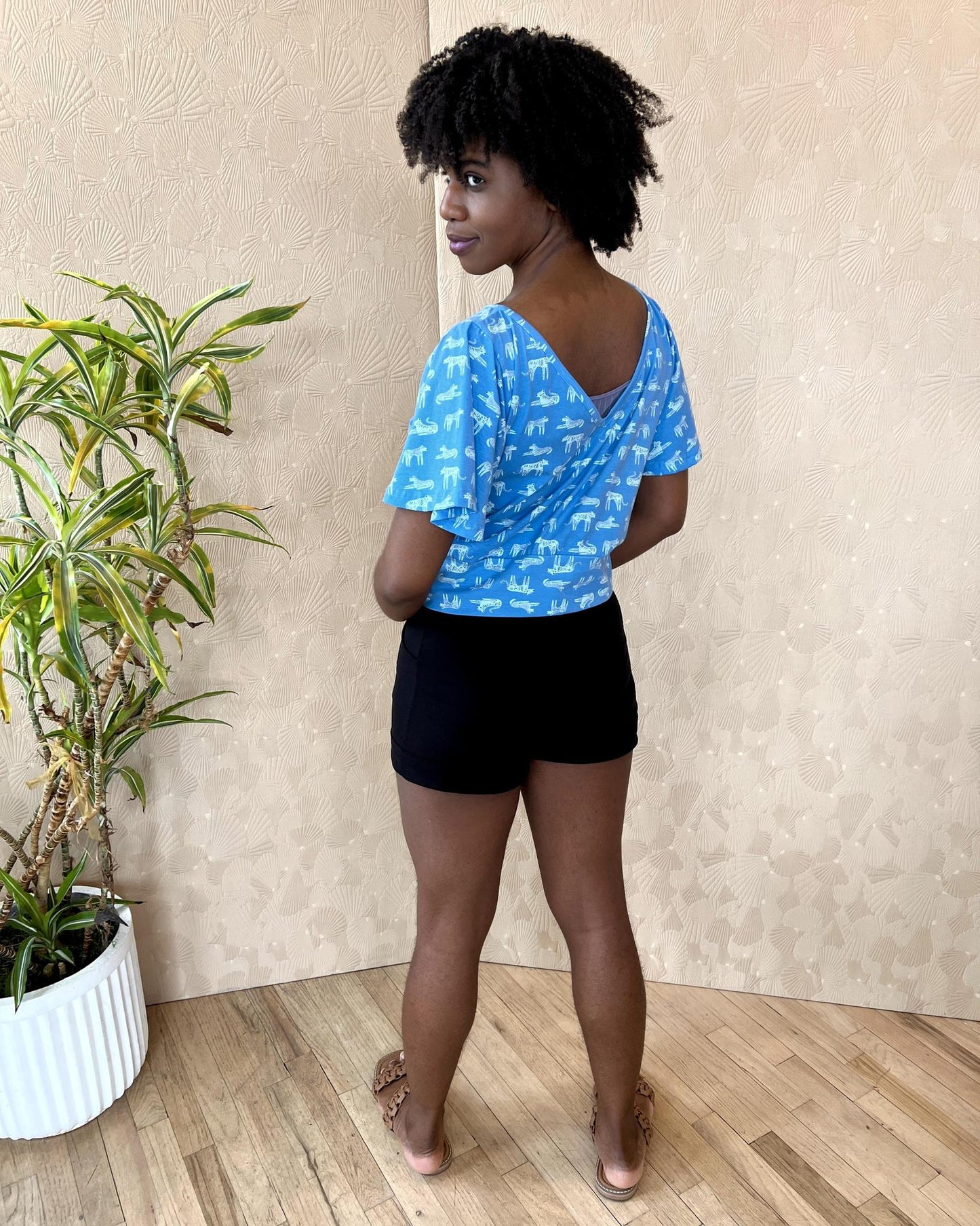 Squasht Bell Sleeve Ballet Top in Big Cats Print - Large, XL