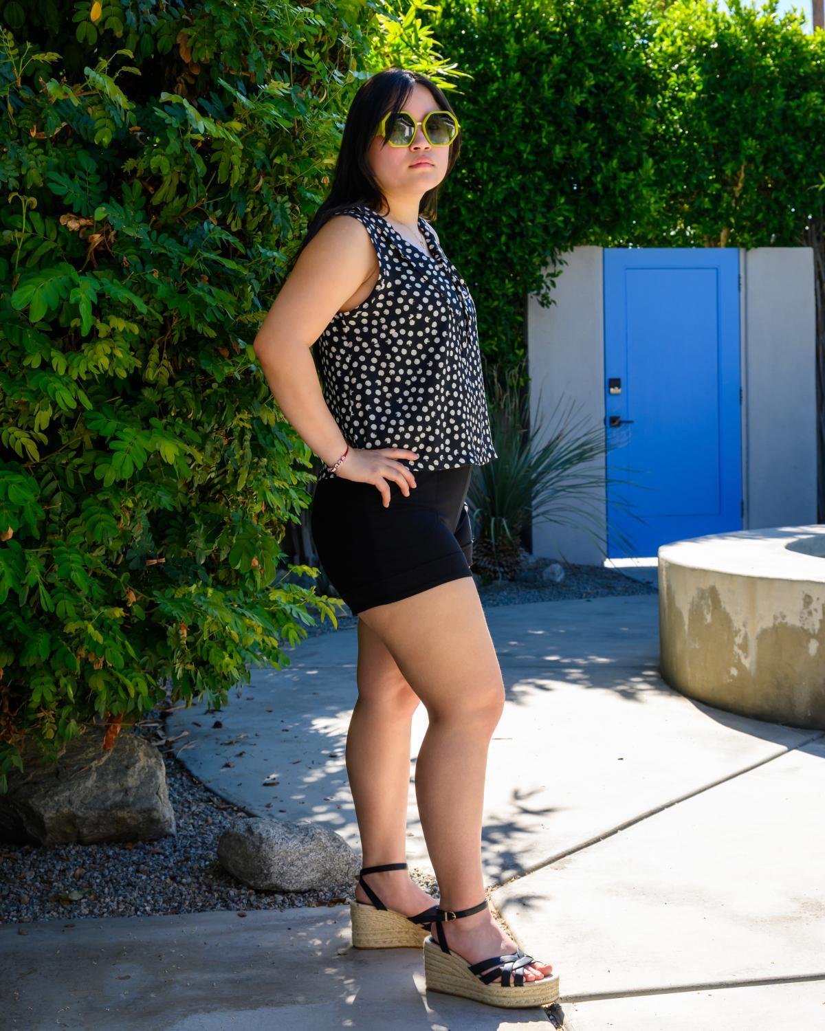 Squasht 70s Collared Tank in Black Polka Dots w/ Polka Dot Collar & Bow
