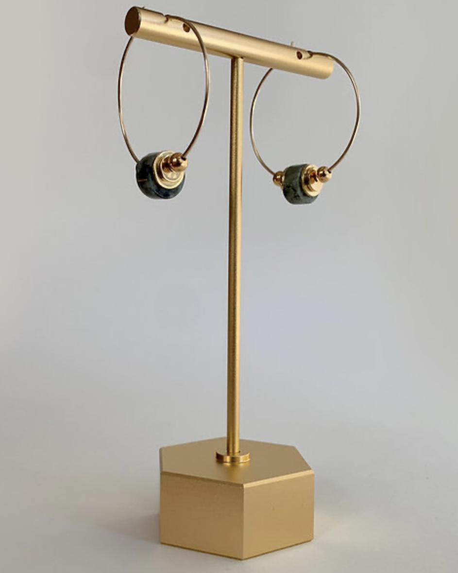 caliLOVESchi 14k Gold Hoops - Green Jasper