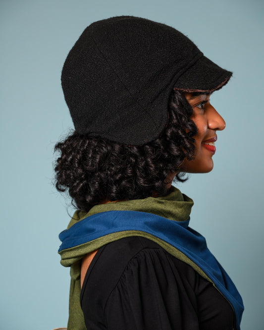 Squasht Darby Earflap Hat in Solid Black Wool Felt