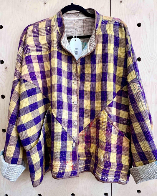Txtile Charlie Quilted Reversible Patchwork Kantha Jacket in Chanda