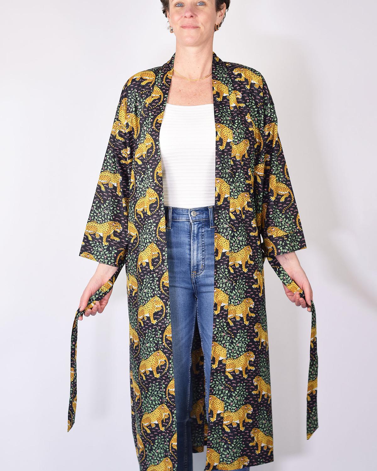 Txtile Lightweight Cotton Robe - Midnight Jungle Leopard Print