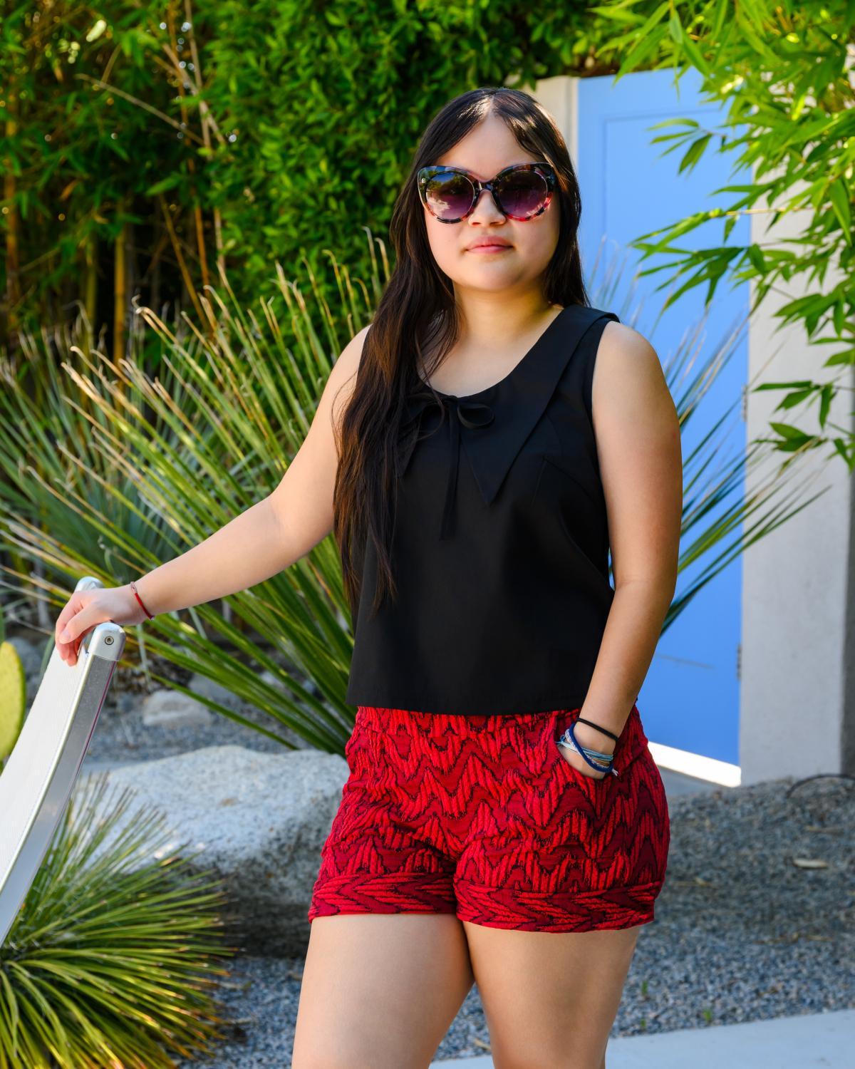Squasht Short Shorts in Crimson Chevron Texture