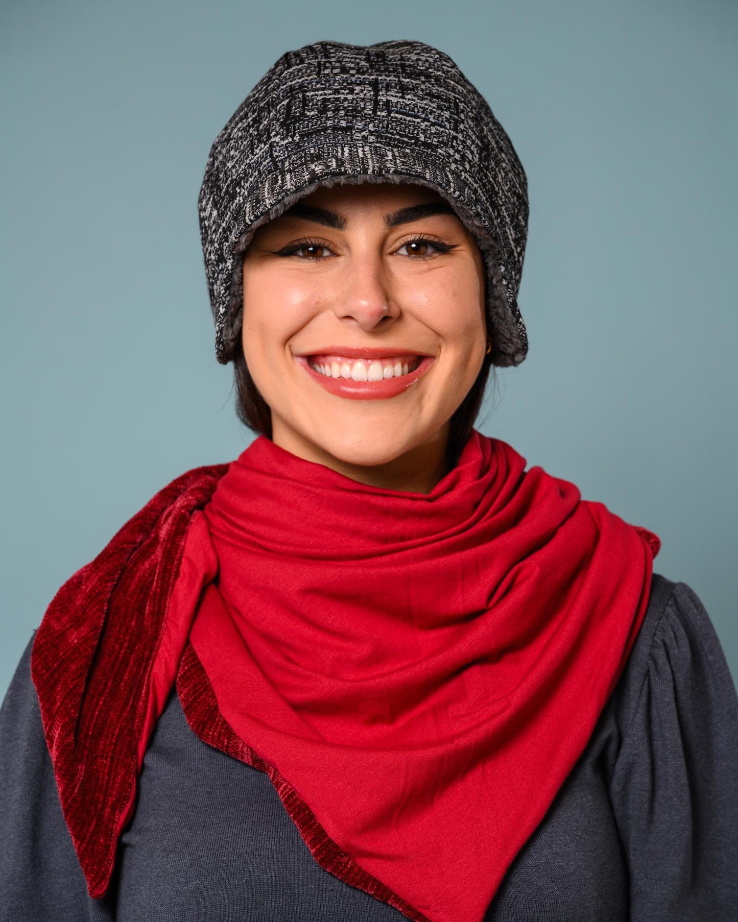 Squasht Darby Earflap Hat in Black and White Sketch Silk Tweed