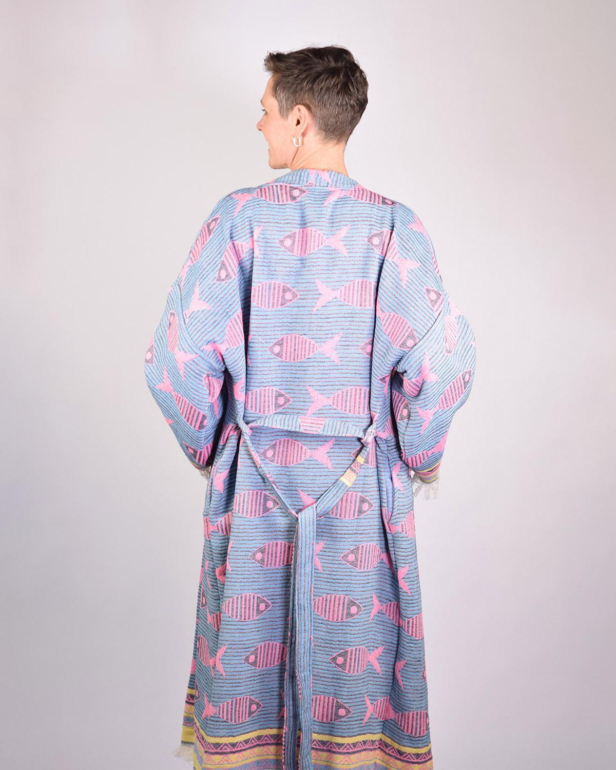 Txtile Woven Turkish Cotton Print Kimono/Robe in Pretty Fish