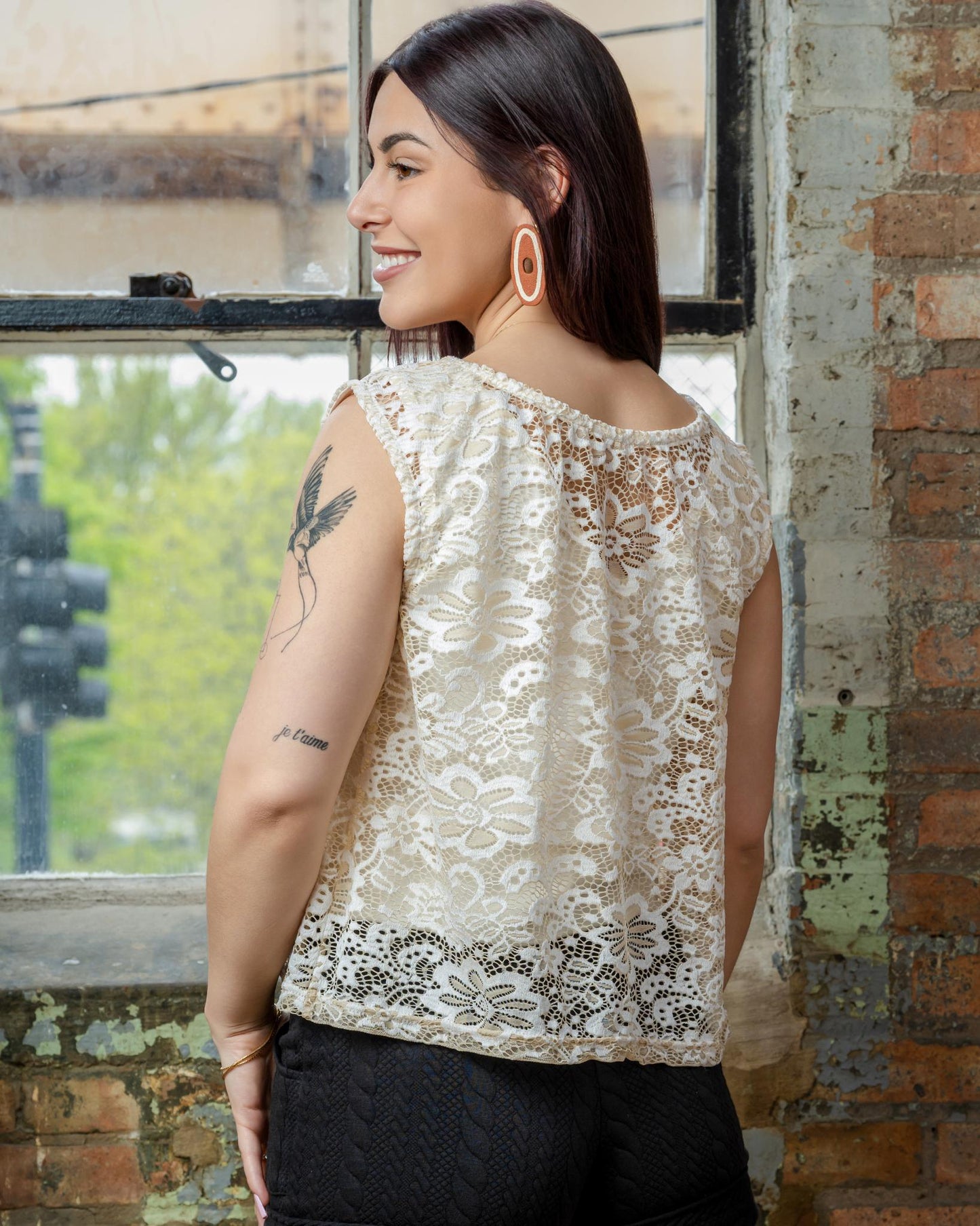 Squasht Flora Shell Top in Cream and Ivory Lace