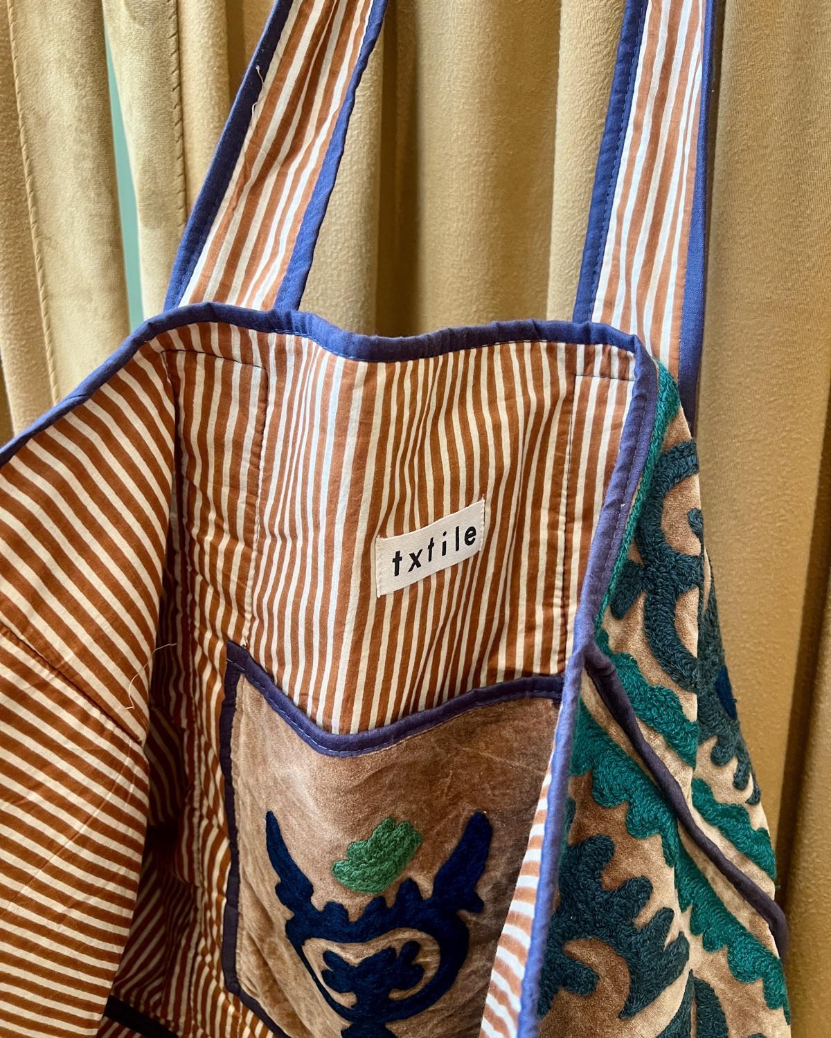 Txtile Velvet Suzani Tote Bag in Shades of Green and Blue