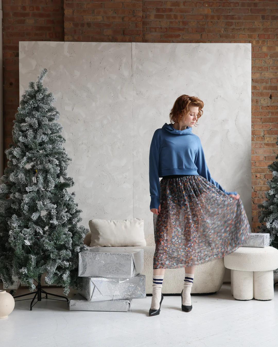 Wulfka Audrey Cropped Hoodie with Thumbholes in Sky Blue