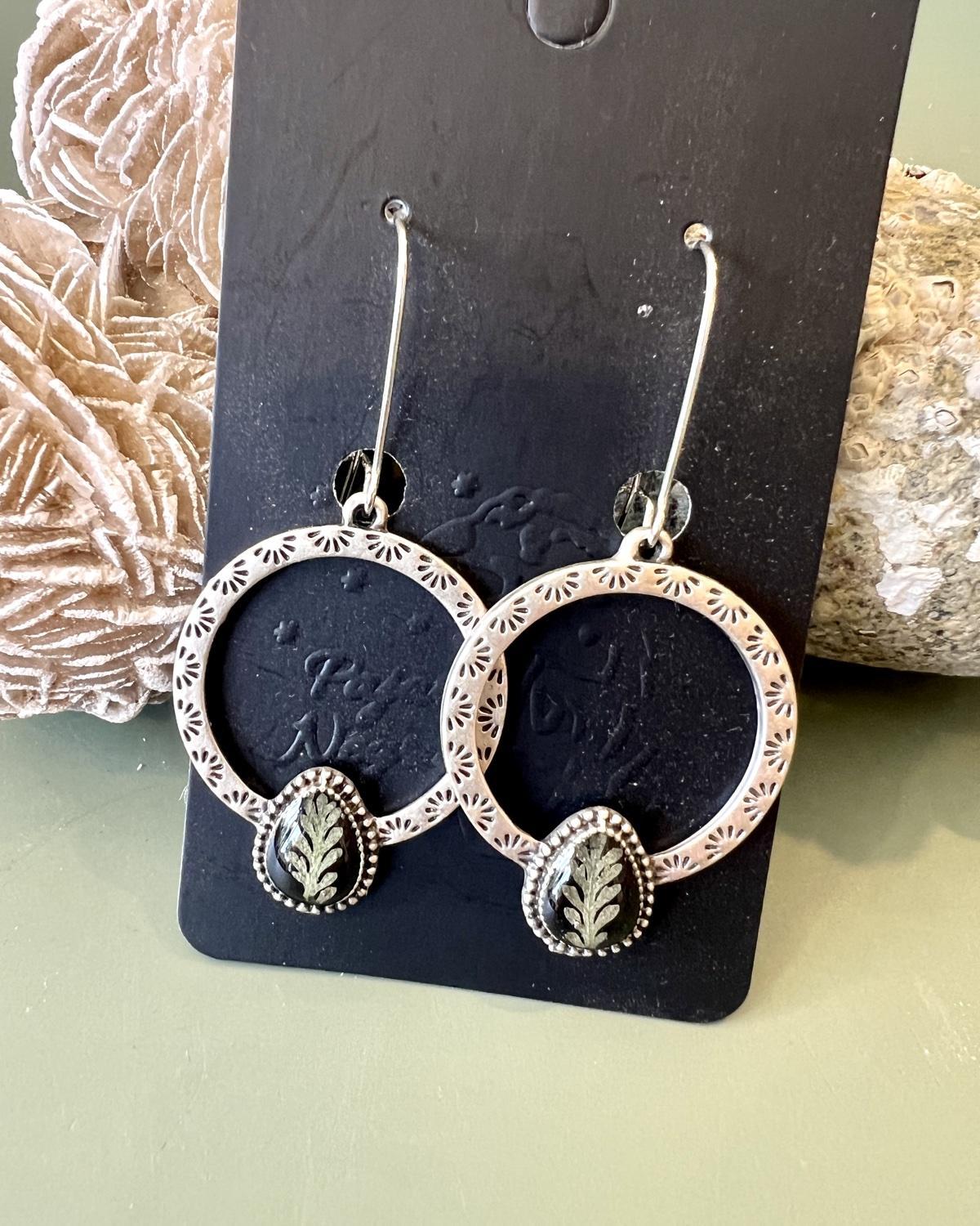 Pajaro Negro Fern Ornate Hoop Earrings