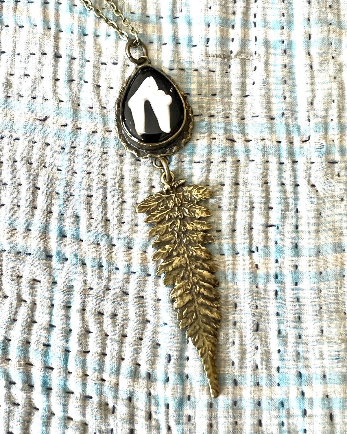 Pajaro Negro Coyote Canine with Fern Leaf Necklace in a Wax Sealed Box