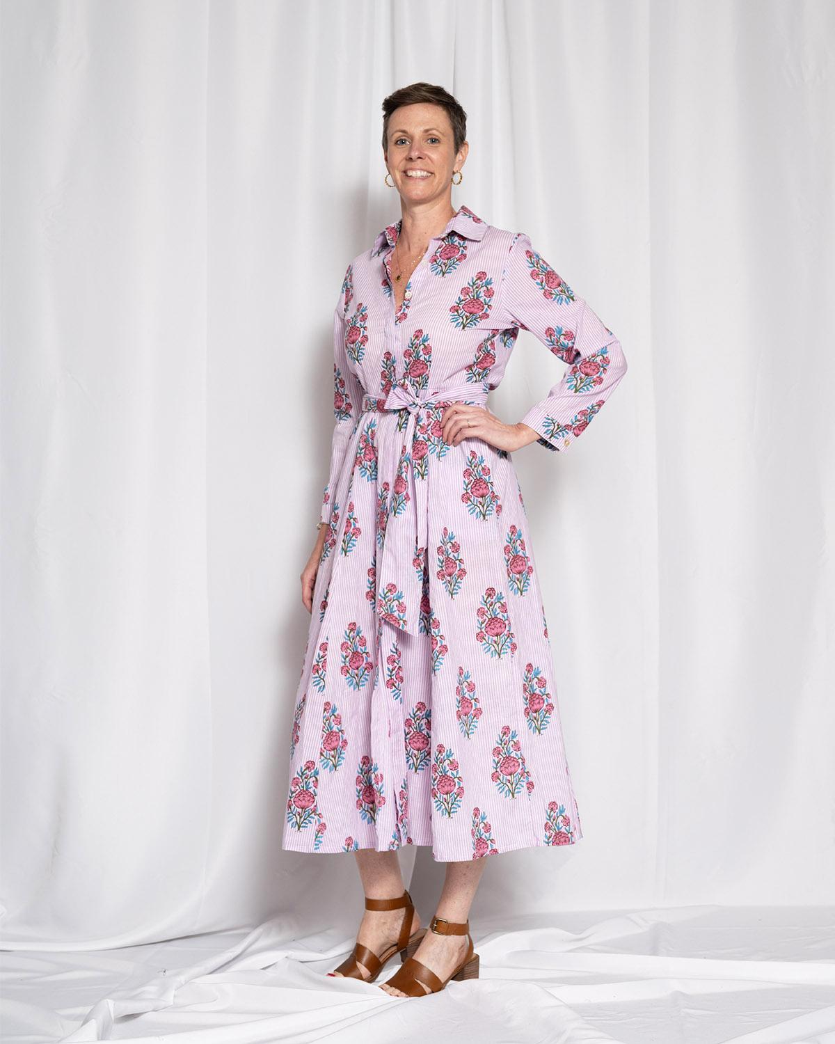 Txtile Elena Button Down Long Sleeve Shirt Dress - Lavender Picnic
