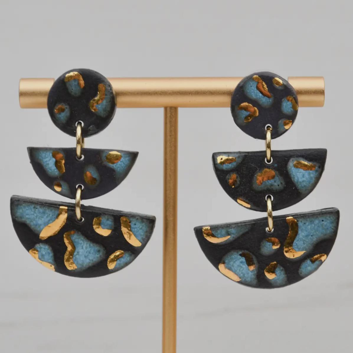 Lilikoi Project Shadow Stack Earrings Blue Drip on Black Porcelain