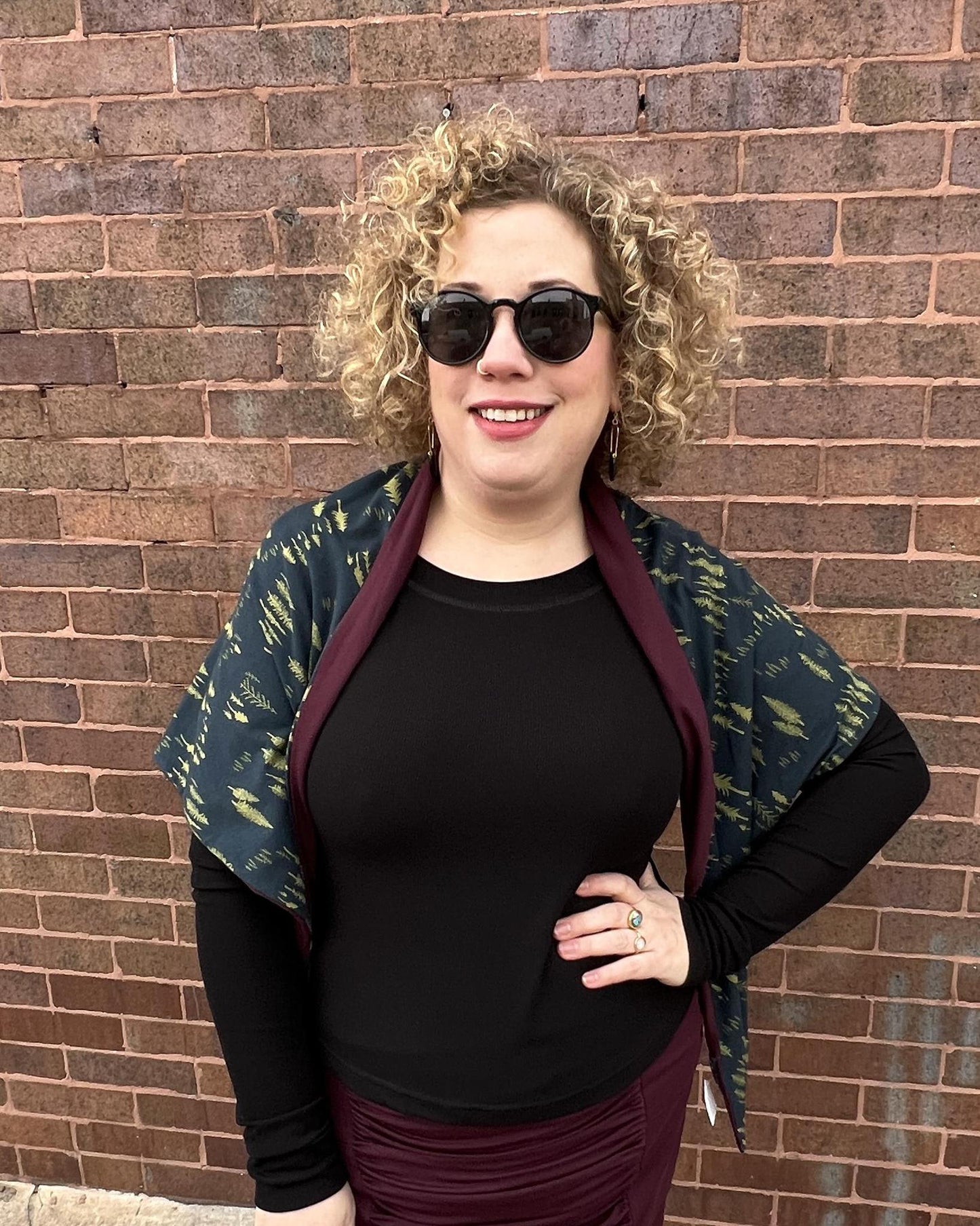 Squasht Reversible Triangle Scarf in Midnight Forest and Merlot