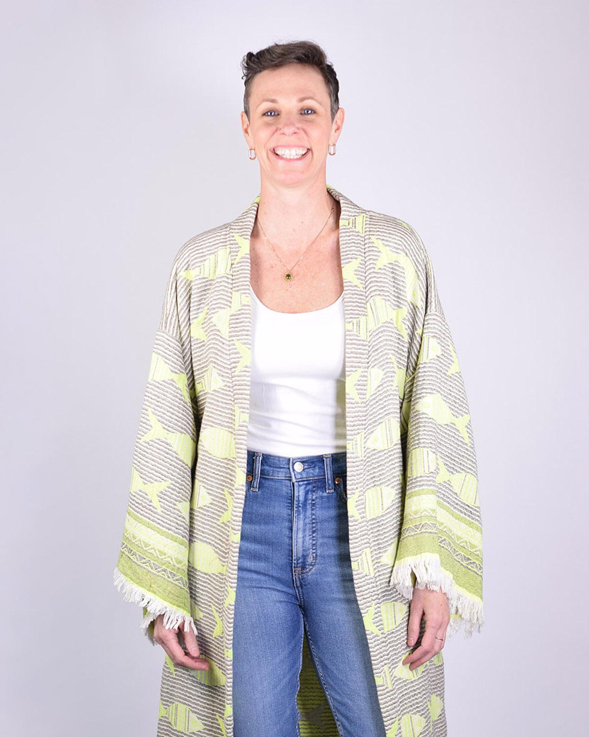 Txtile Woven Turkish Cotton Print Kimono/Robe in Electric Fish