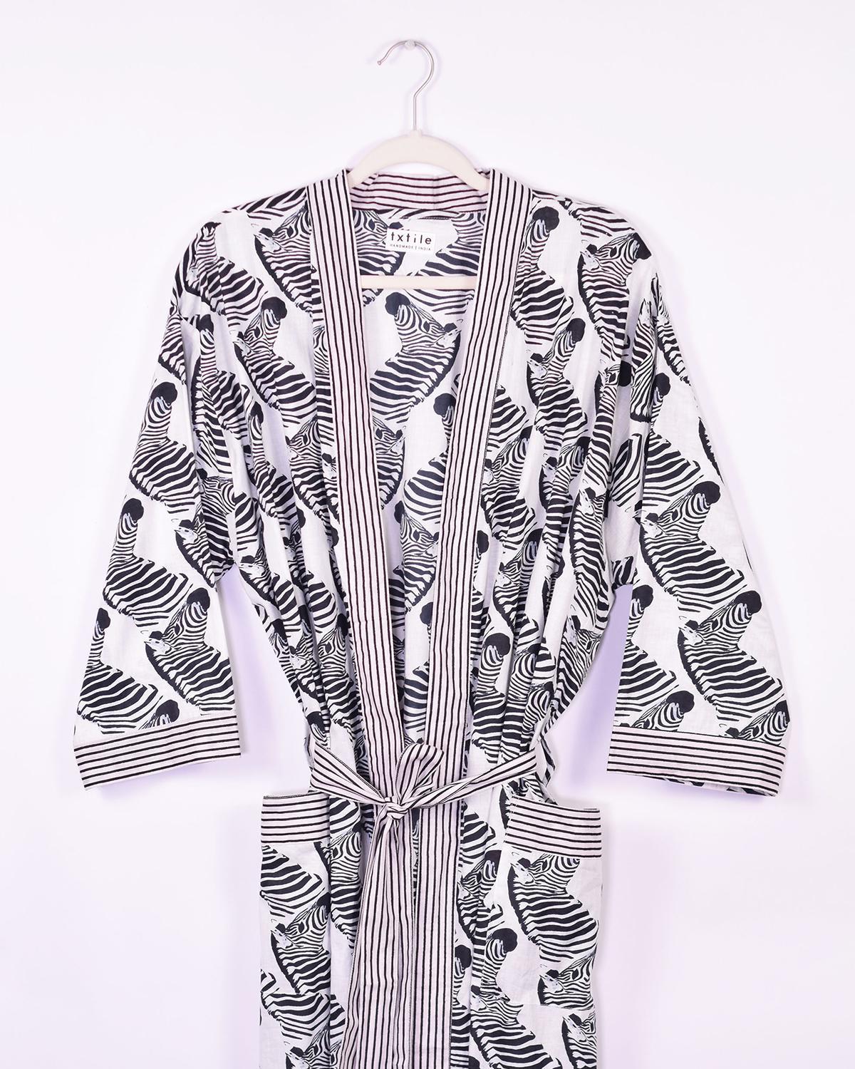 Txtile Lightweight Cotton Robe - Zebra Mirage Print
