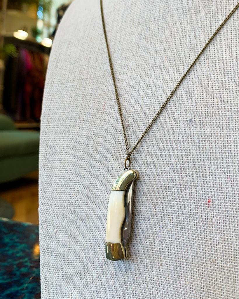 1979 Jewelry Knife Necklace 1.5 inch Matte Bone