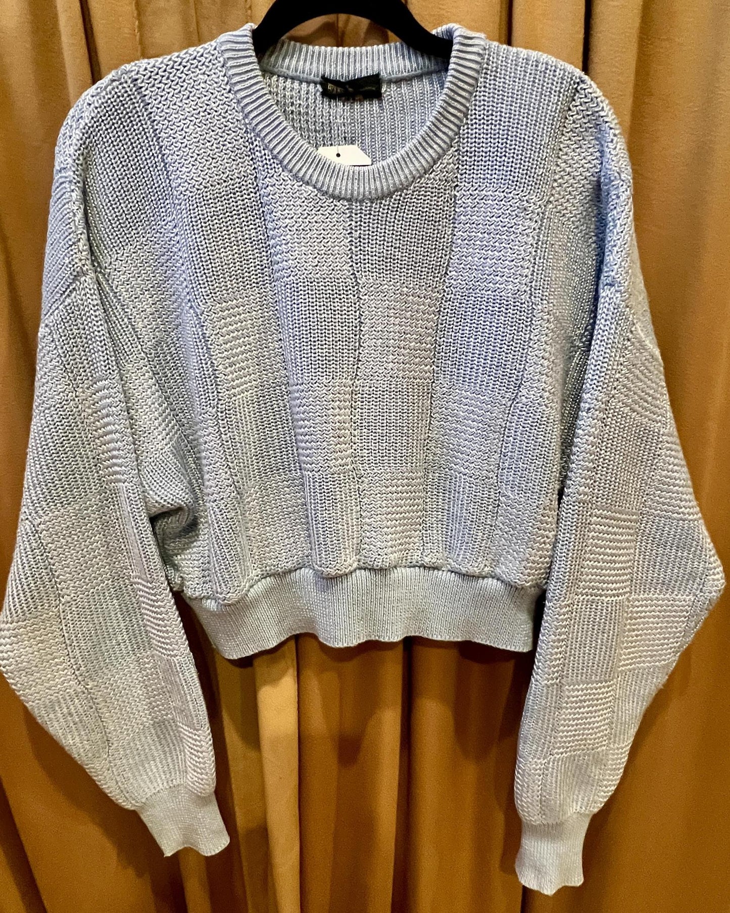 American Recycled Clothing - Crop Knit Sweater - Powder Blue Subtle Squares