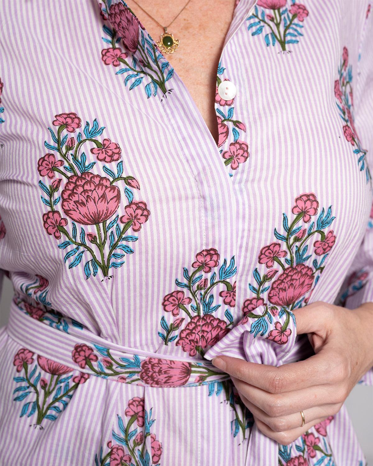 Txtile Elena Button Down Long Sleeve Shirt Dress - Lavender Picnic