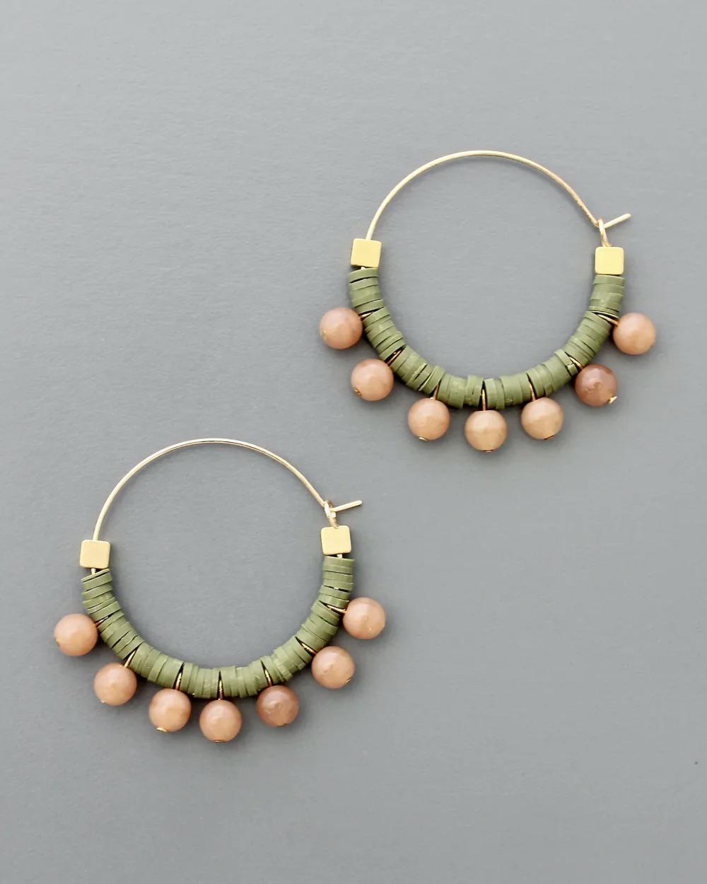 David Aubrey Green and Peach Hoop Earrings