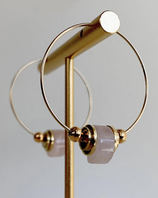 caliLOVESchi 14k Gold Hoops - Rose Quartz