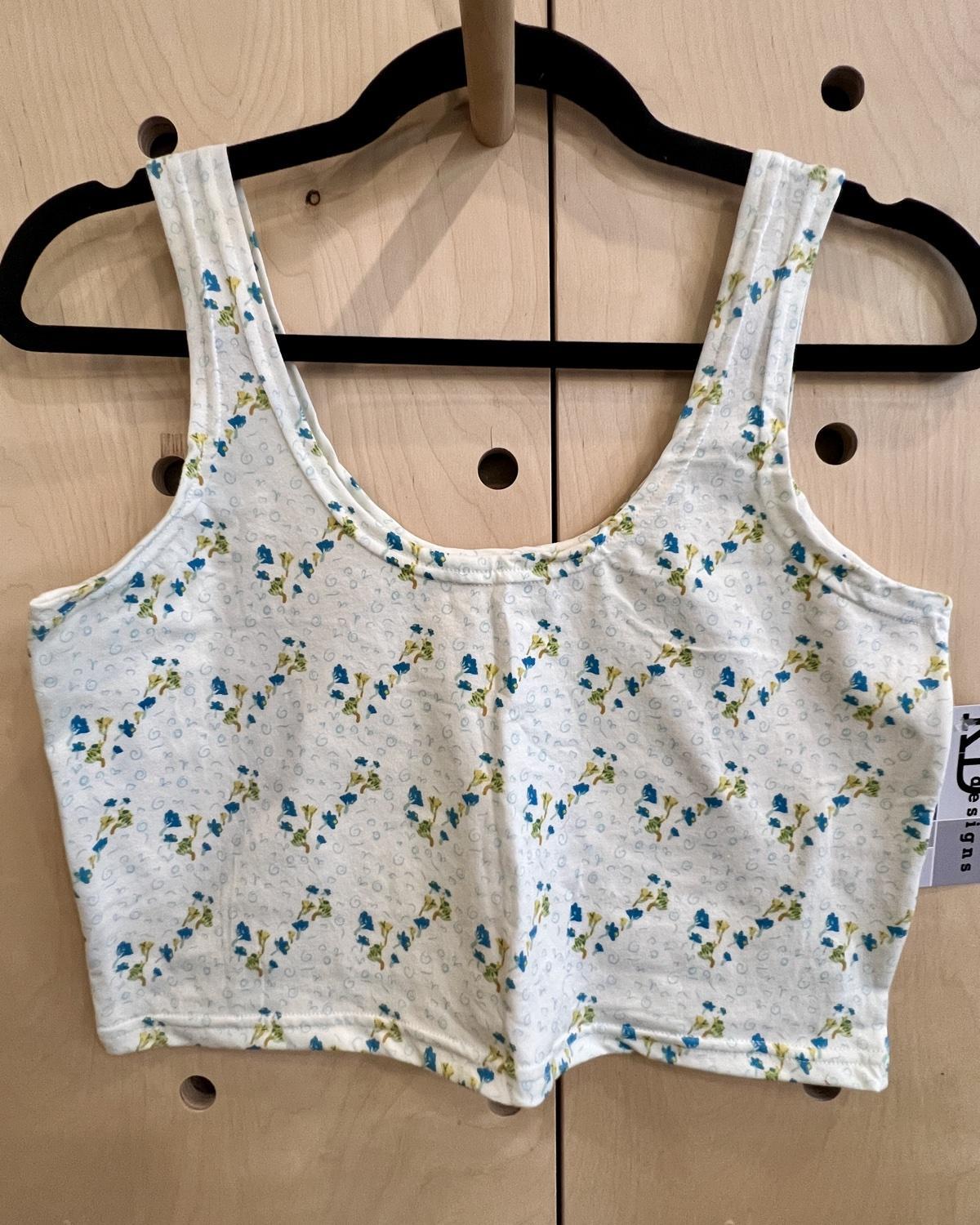 KD Designs Deb Crop in Cream with Little Blue & Yellow Flowers