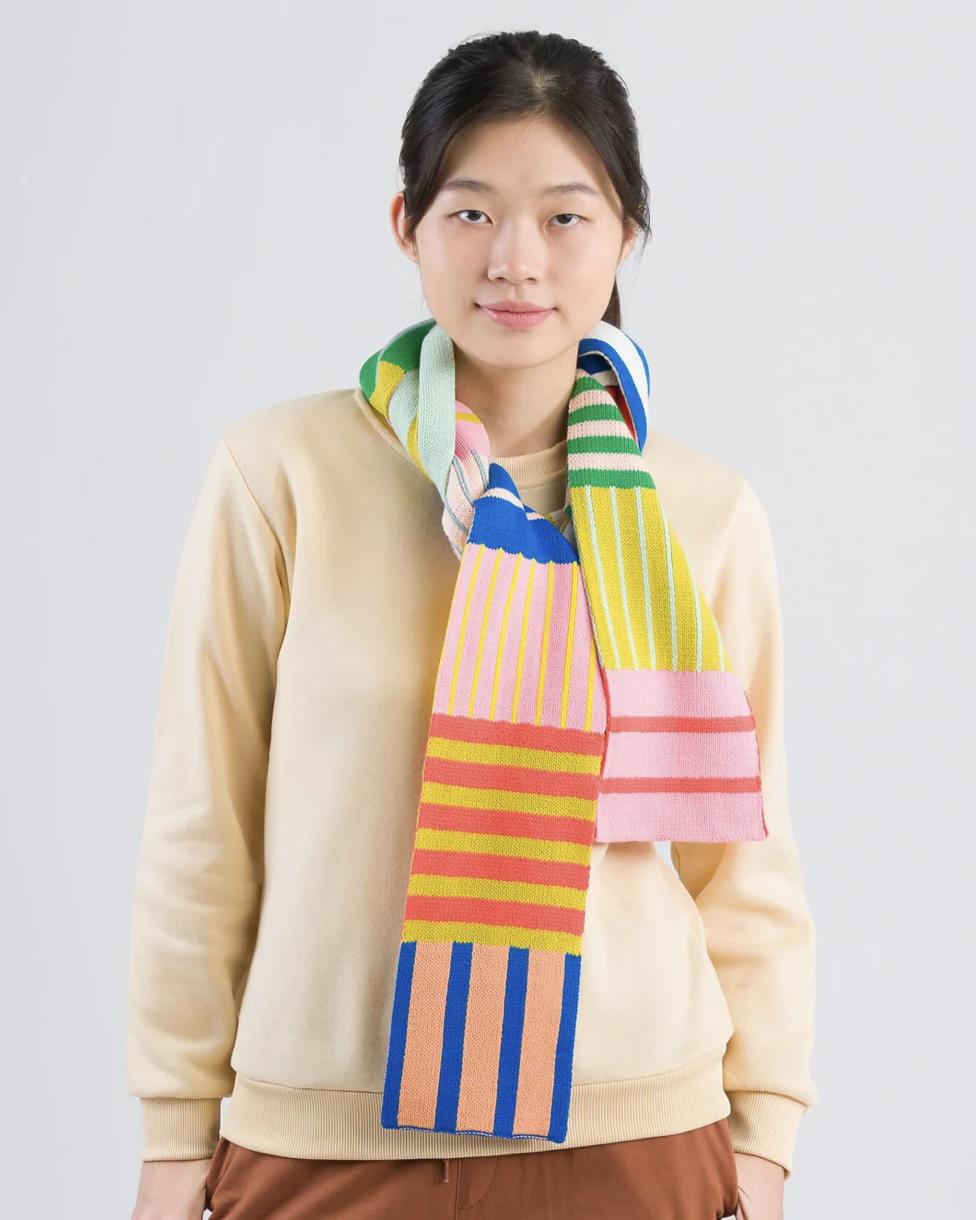 Verloop Patchwork Skinny Stripe Scarf in Rainbow in Rainbow