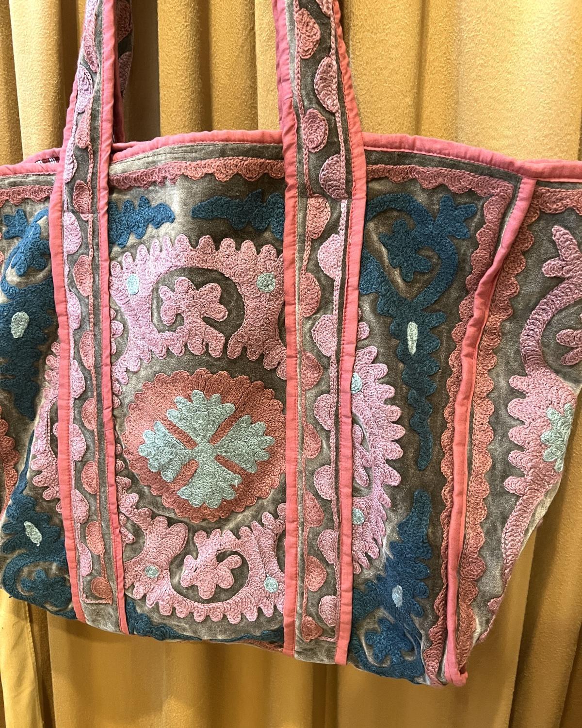 Txtile Velvet Suzani Tote Bag in Shades of Blush Pink