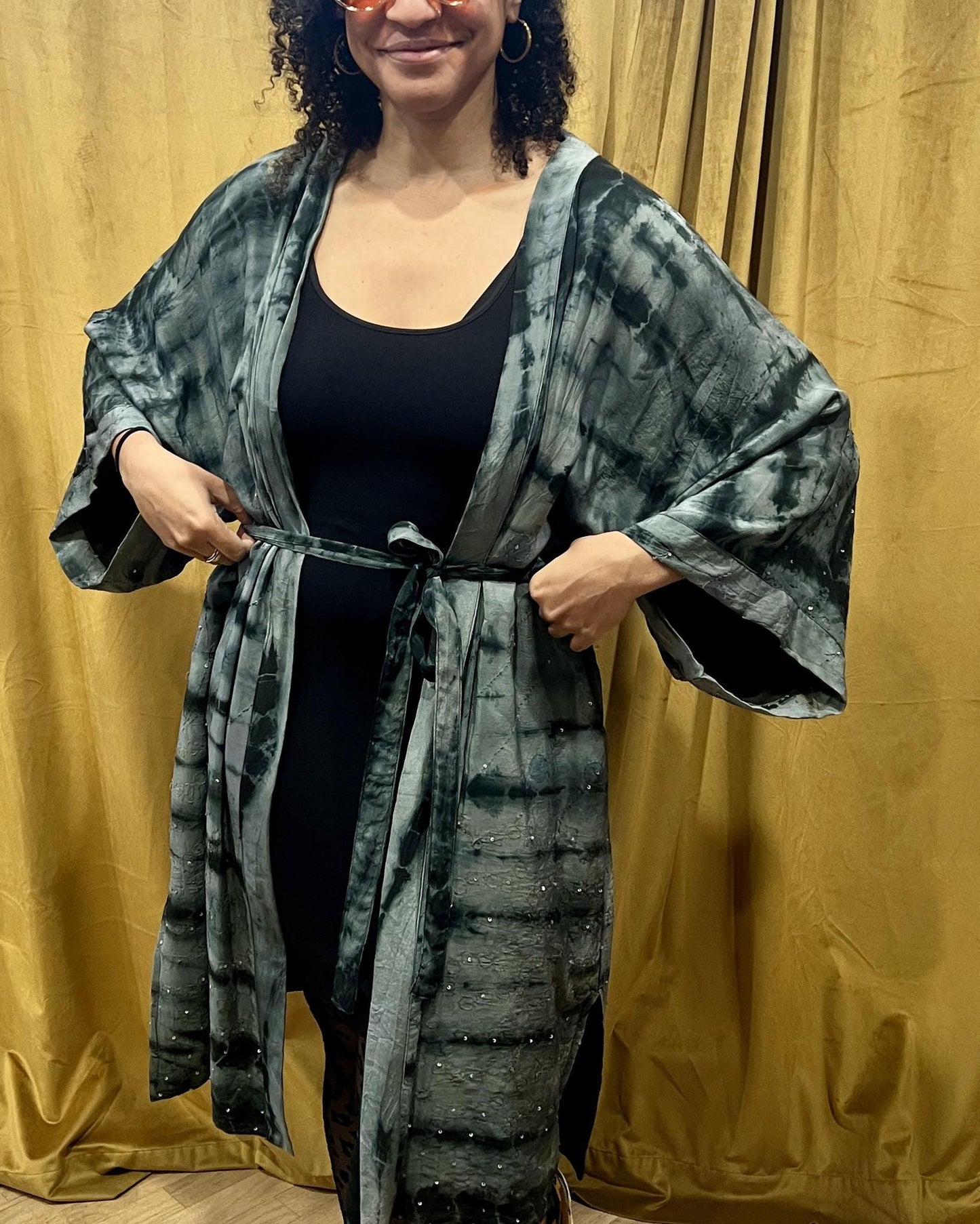 Indie Ella Double Flannery Lined Crepe Silk Kimono in Twilight Dreams