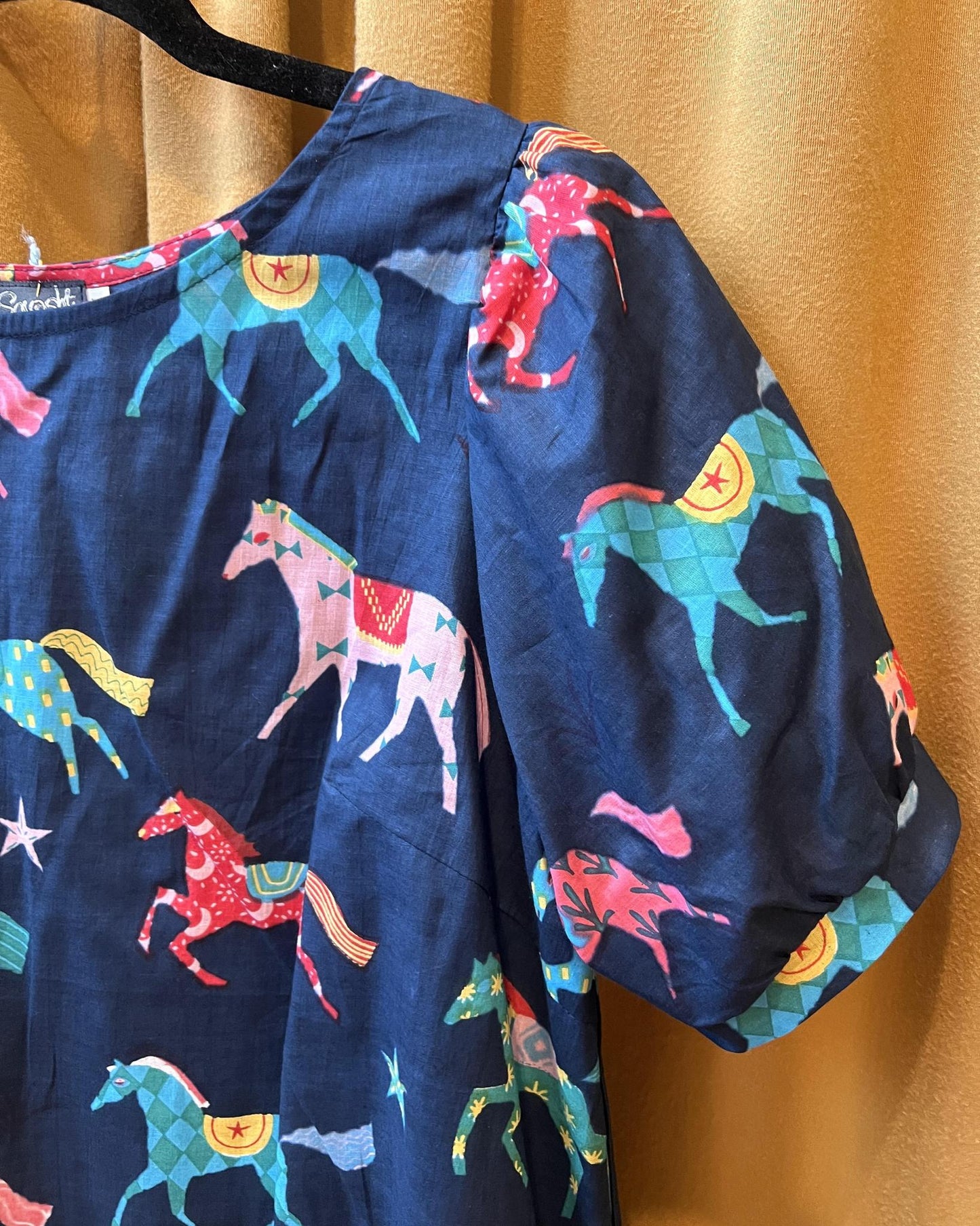Squasht Puff Sleeve Top in Horses Print