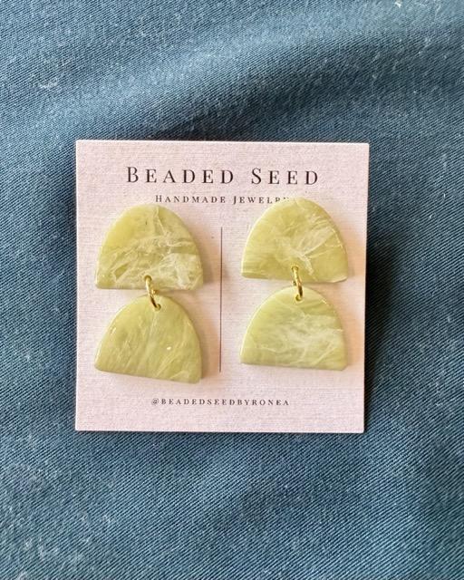 Beaded Seed by Ronea Sage Green Stud Dangle Earrings