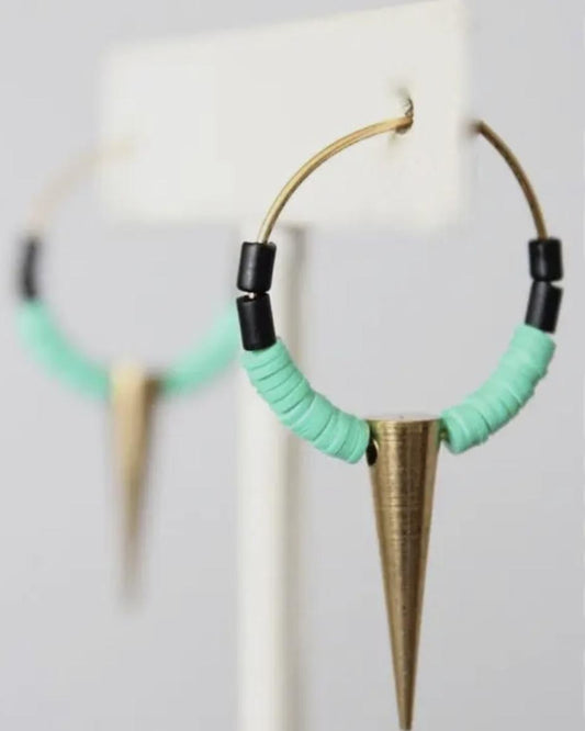 David Aubrey Green Vulcanite and Brass Spike Hoop Earrings