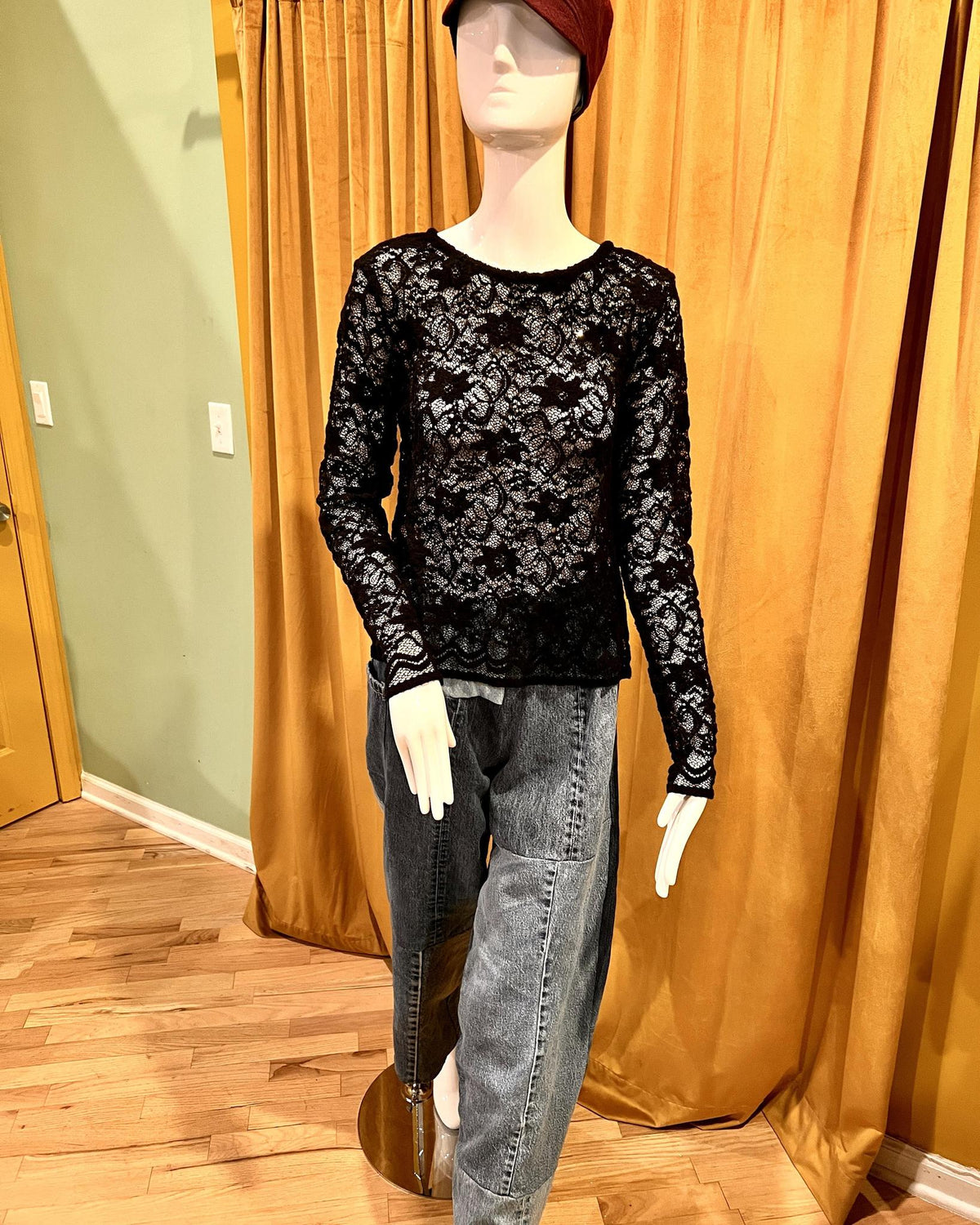 Squasht Long Sleeve Flora Top in Black Lace