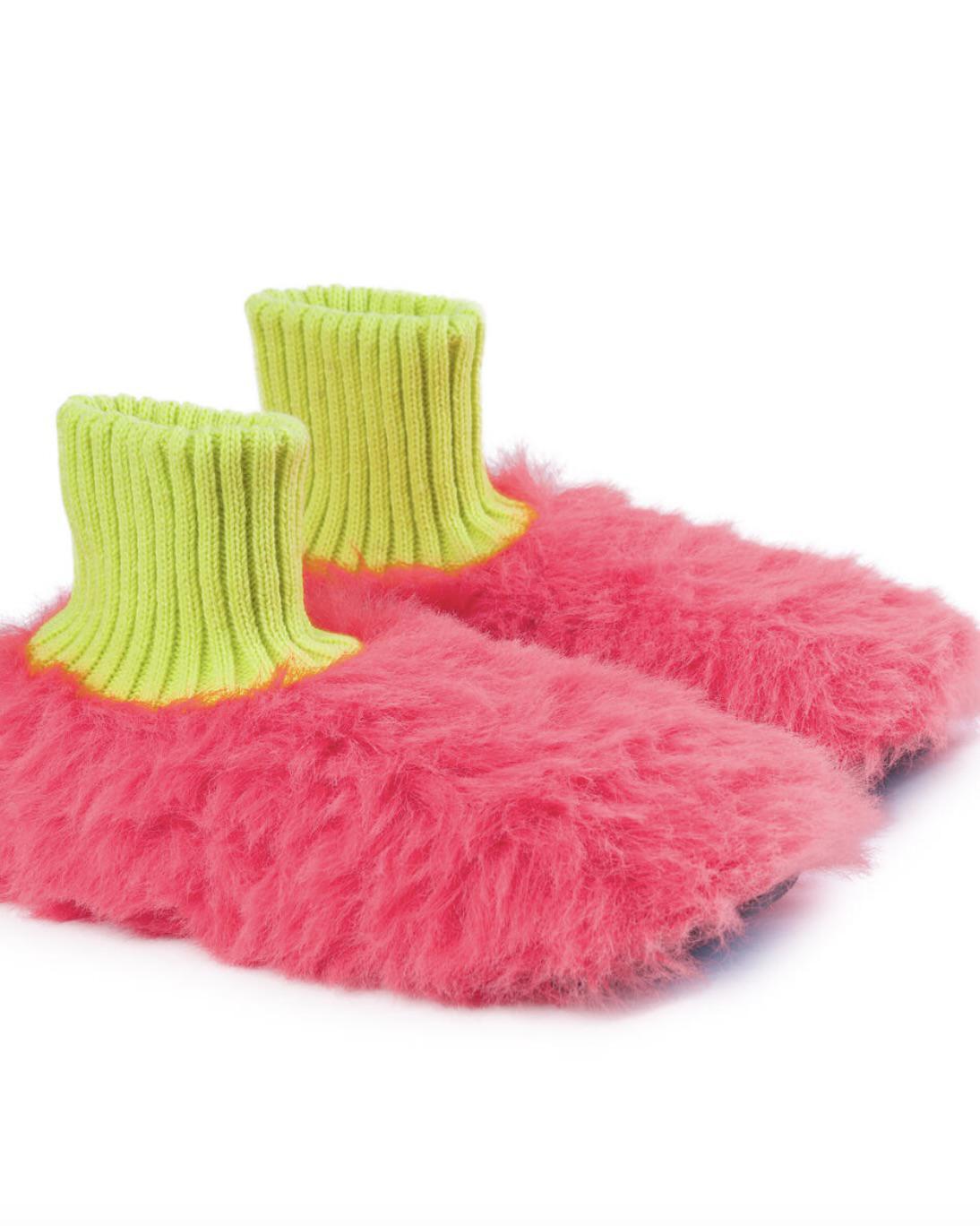 Verloop Fur Knit Sock Slipper in Fuchsia