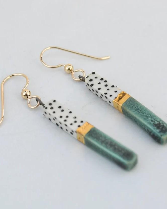 Lilikoi Project Porcelain Bar Earrings Dotted Sage Green