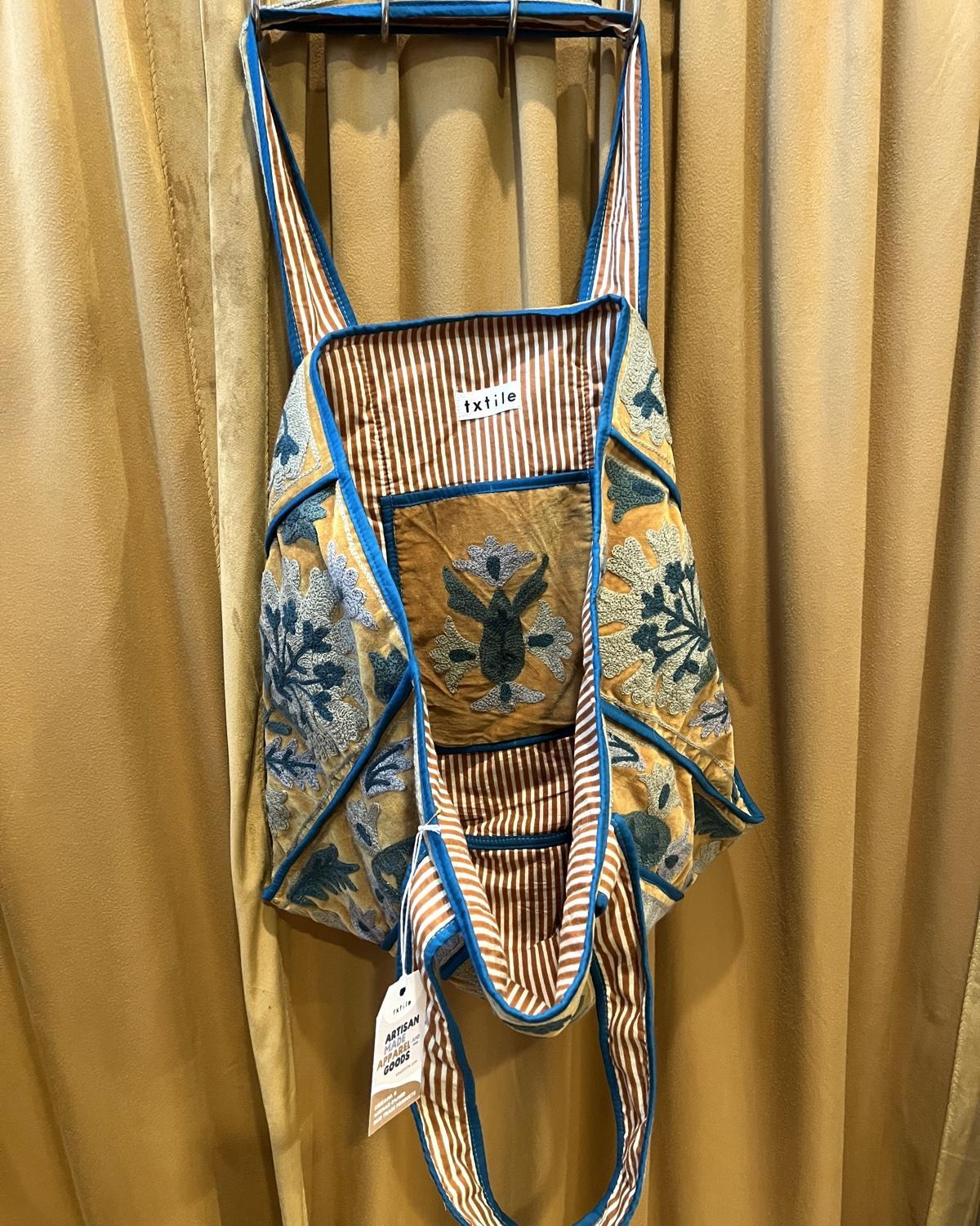 Txtile Velvet Suzani Tote Bag in Gold and Teal